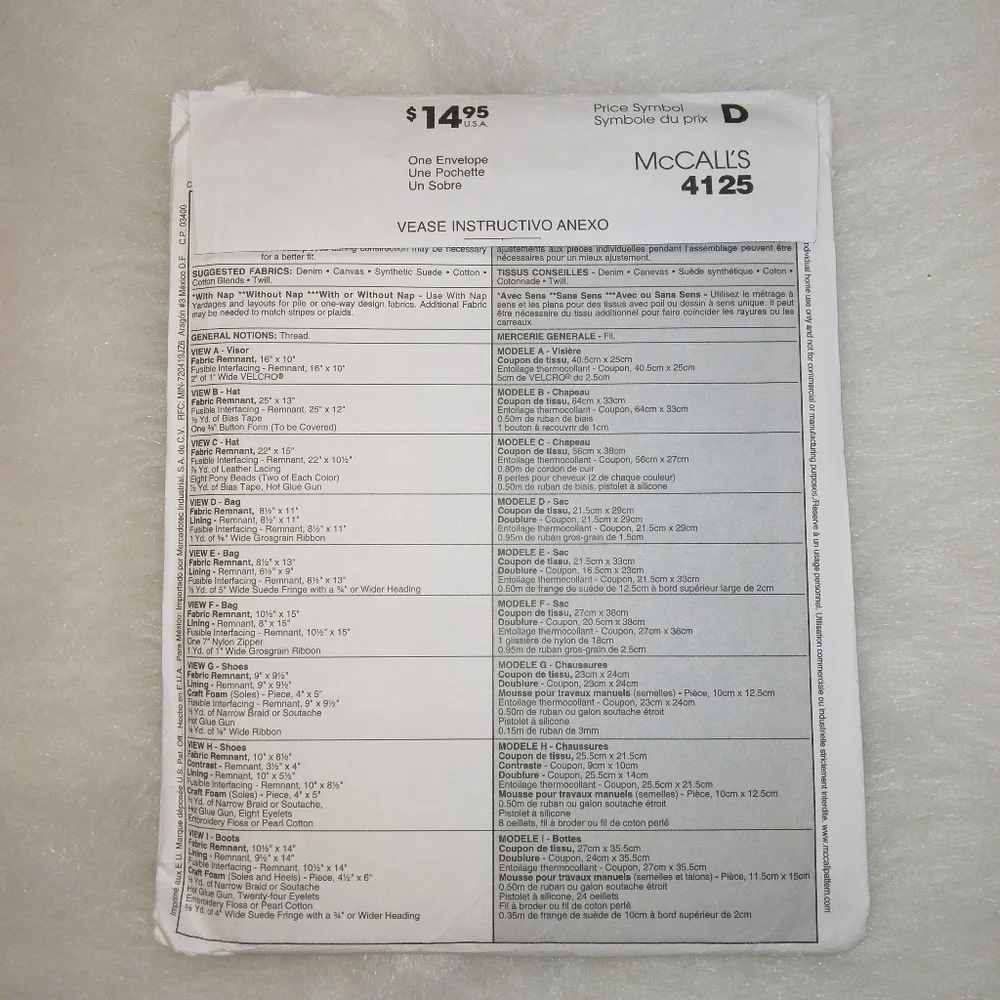 McCall's 4125 Accessories for 18